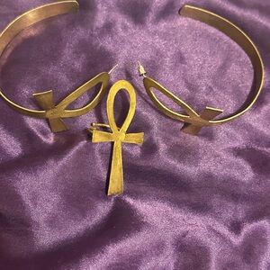 IN X OUT brand large ankh hoop earrings and large ankh ring